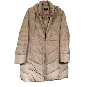 JONES NY beige double zip puffer parka hooded  stadium length coat plus sz XXL